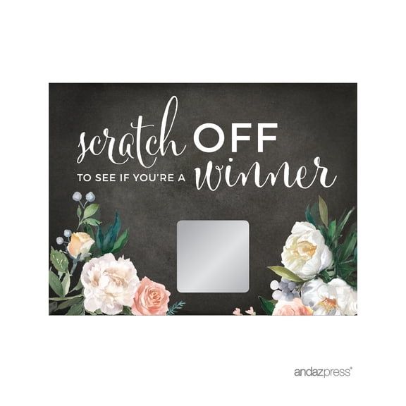 Koyal Wholesale Peach Chalkboard Floral Garden Party Wedding Collection, Bridal Shower Game Scratch Cards, 20-Pack