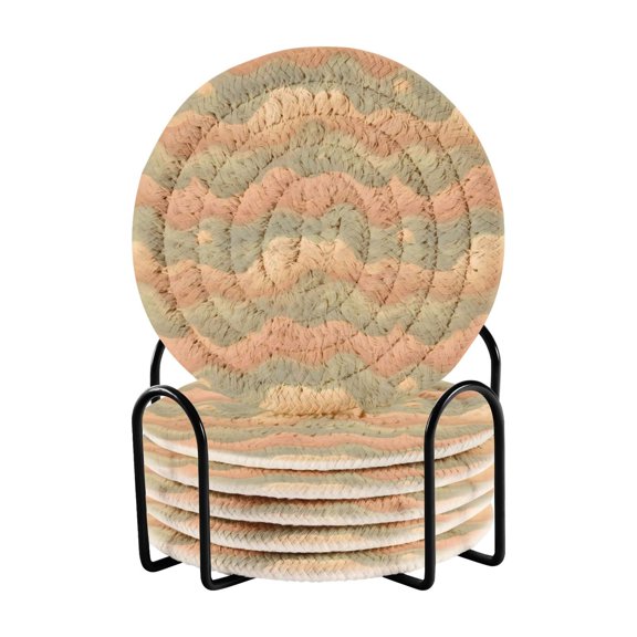 Peach Clouds 4in Bar Coasters Set of 6 with Storage Rack Durable Heat Resistant