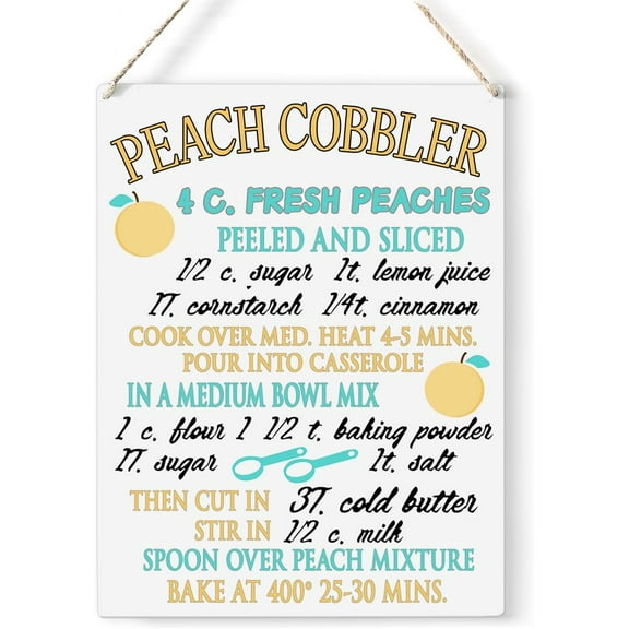 Peach Cobbler Recipe Wood Sign Kitchen Peach Wooden Signs Rustic Summer Hanging Plaque Home Wall Art 8x10 Sign Wall Decor for Home Kitchen