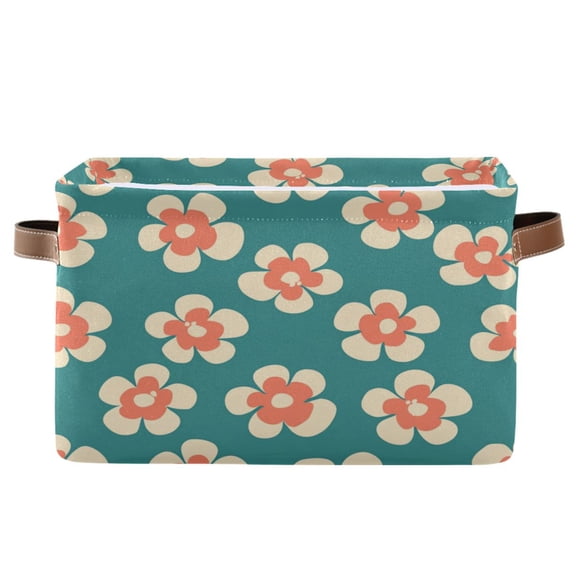 Peach Color Flowers Foldable Storage Basket,Canvas Fabric Foldable Storage Bins with Handles Open Home Storage Bins Boxes for Toy Book Shelf Closet Baskets