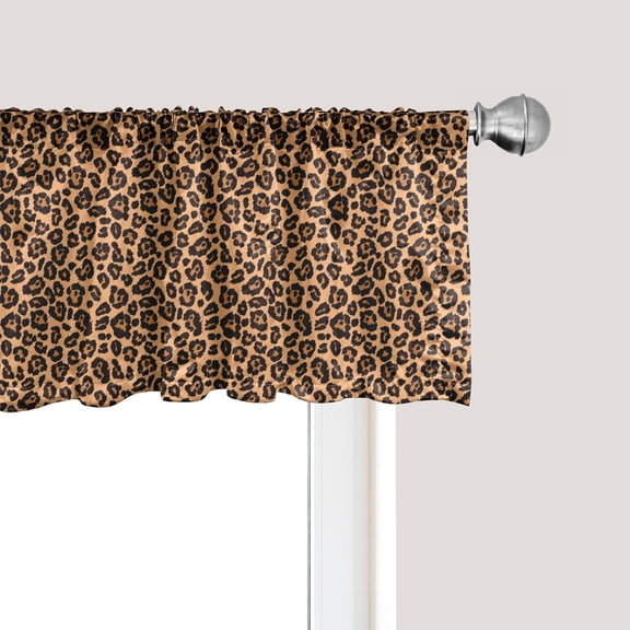 Peach Color Leopard Print Window Valance, Orange Color Leopard Pattern Illustration Exotic Pattern, Curtain Valance for Kitchen Bedroom Decor with Rod Pocket, 54" X 18", Orange and Black