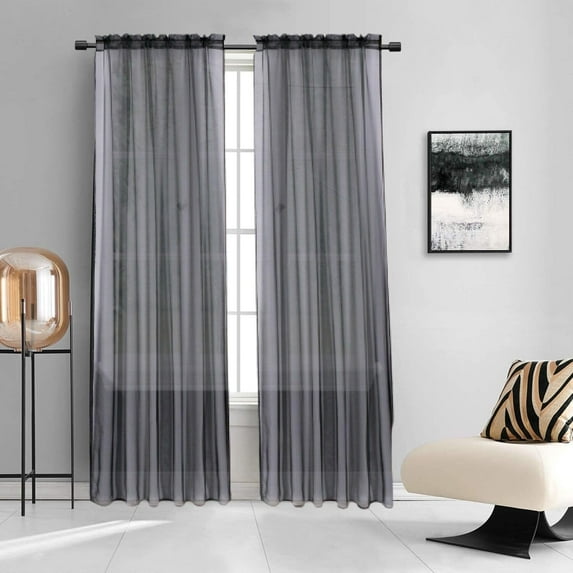 Peach Color Sheer Curtains 2 Panels,Livingroom Window Treatment Rod Pocket Sheer Voile for Bedroom, Kitchen, Living Children Room Fully Stitched and Hemmed(Blacks,216'')