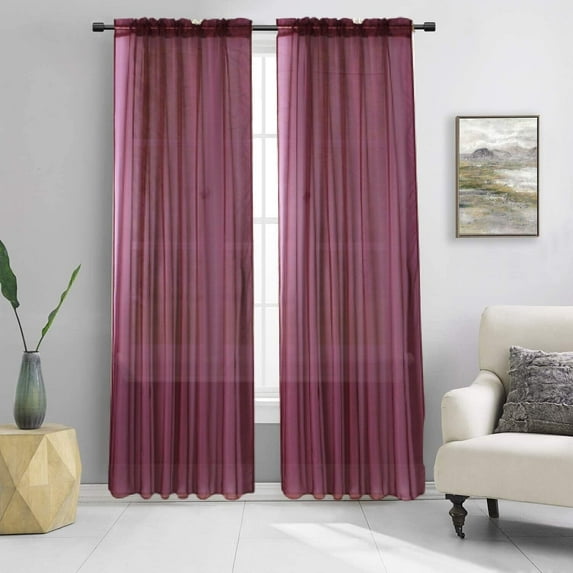 Peach Color Sheer Curtains 2 Panels,Livingroom Window Treatment Rod Pocket Sheer Voile for Bedroom, Kitchen, Living Children Room Fully Stitched and Hemmed(Burgundy,84'')