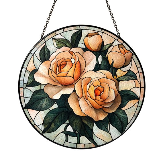 Peach Colored Carnation Floral Design Stained Glass Style Window Hanging Suncatcher, Classic Flower Art Gift