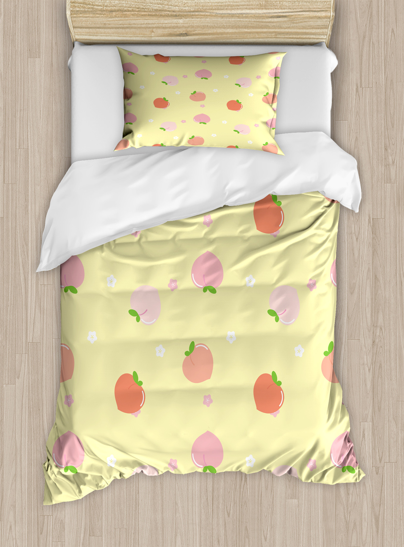 Peach Colors Duvet Cover Set, Repetitive Fruit with Leaves Blossom in ...