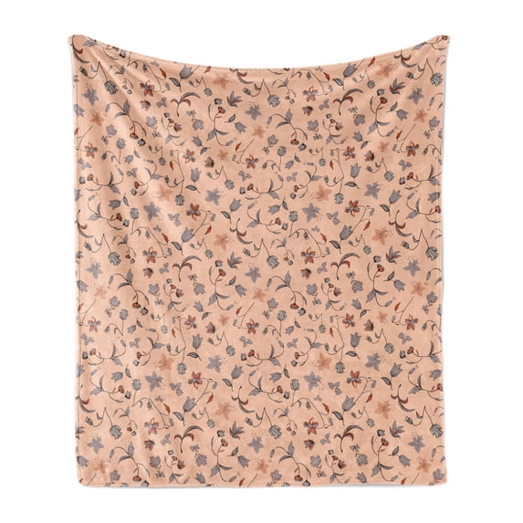 Peach Colors Soft Flannel Fleece Throw Blanket, Abstract Autumn Botany and Flora in Warm Pastel Tones Pattern, Cozy Plush for Indoor and Outdoor Use, 50" x 70", Peach Multicolor, by Ambesonne
