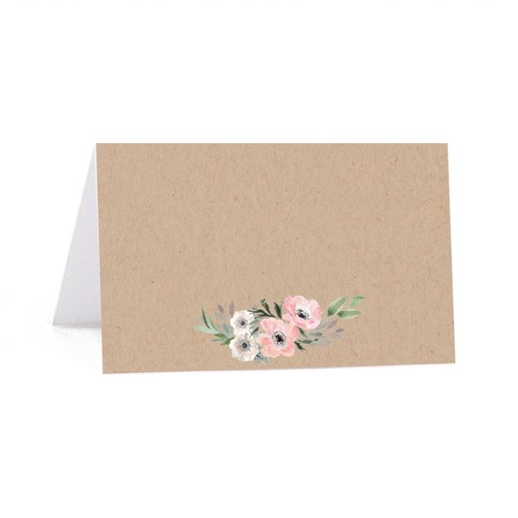 Koyal Wholesale Table Place Cards Rustic Floral Wedding Peach Coral Kraft Brown 20-Pack