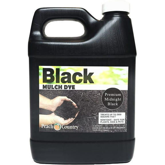 Peach Country Premium Black Mulch Color Concentrate - 2,800 Sq. Ft. - Pure Midnight Black Mulch Dye Spray (1 Quart, Black)