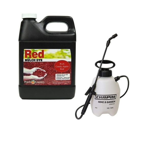 Peach Country Premium Midnight Black, Chocolate Brown or Candy Apple Red Mulch Dye Color Concentrate and 1 Gallon Pump Sprayer