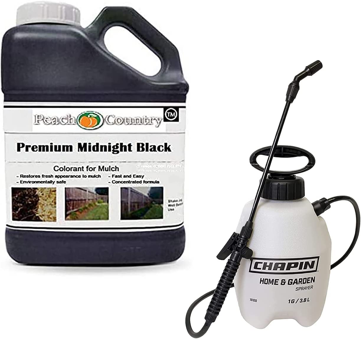 Peach Country Premium Midnight Black Mulch Color Concentrate and 1