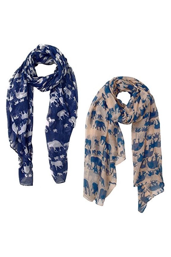 2 Pack Chic Trendy Lightweight Animal Print Elephant Wrap Scarf Shawl 2 Pack