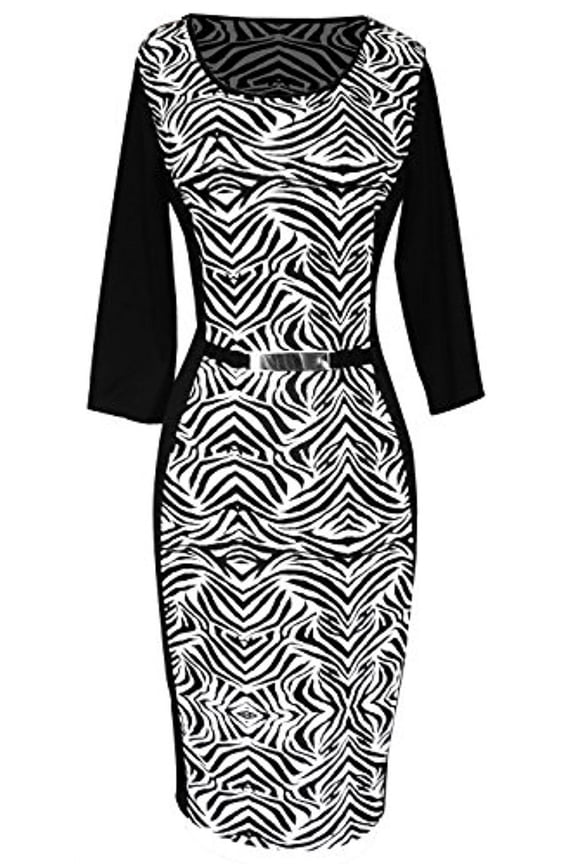 3/4 Sleeves Chic Printed Work Business Party Sheath Slimming Dress Zebra Small