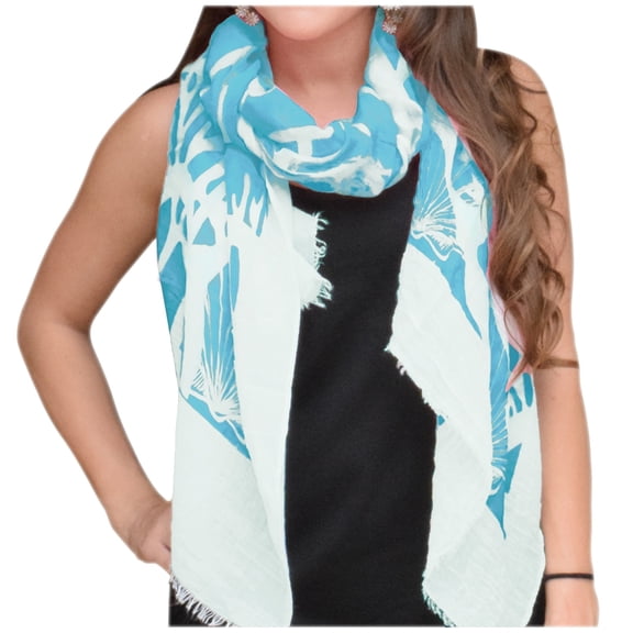 Peach Couture All Season's Nautical Shell Seahorse design Light Fringe Shawl Scarf