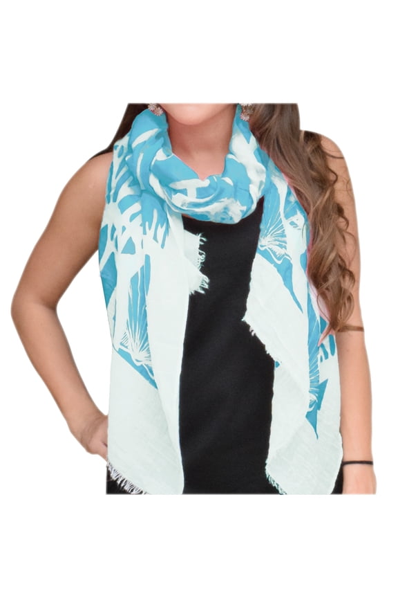All Season's Nautical Shell Seahorse design Light Fringe Shawl Scarf