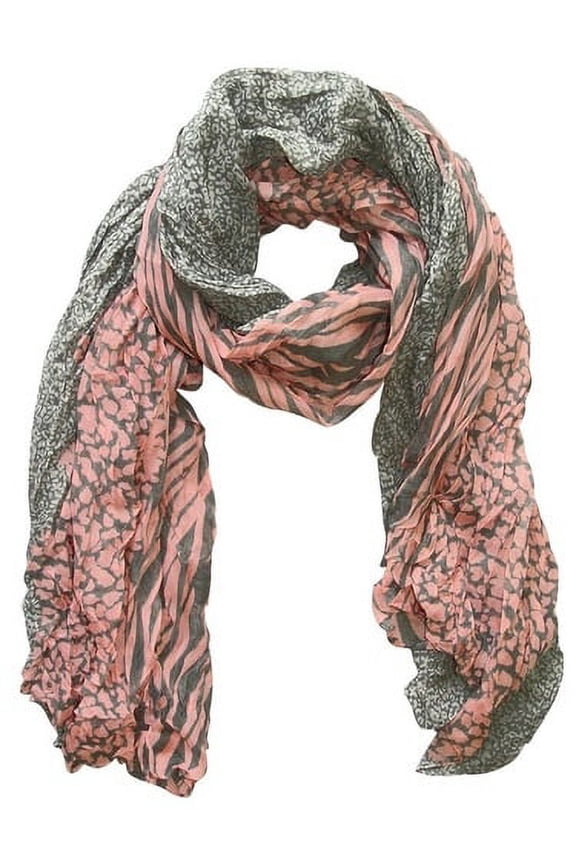 All Seasons Retro Zebra and Leopard Mix Animal Print Crinkle Beautiful Scarf wrap