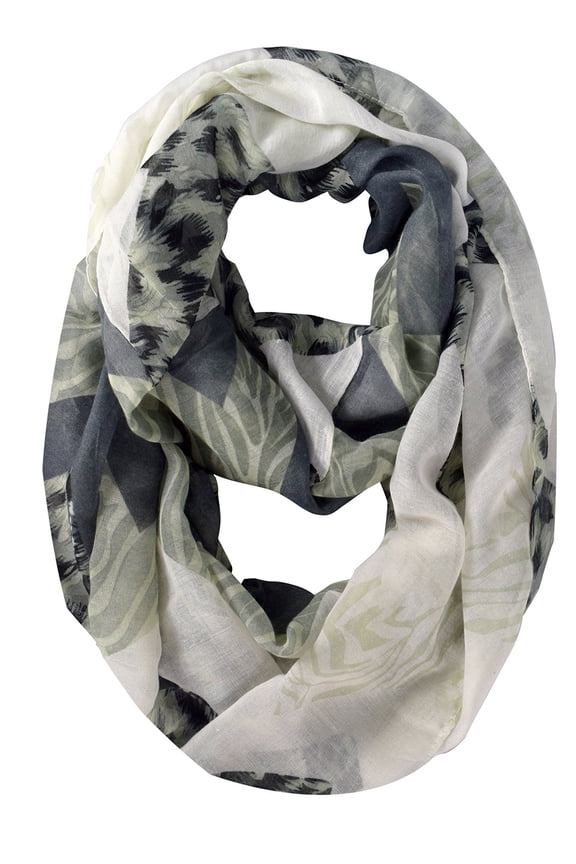 Animal Print Wide Chevron Design Summer Infinity Loop Scarf - Grey