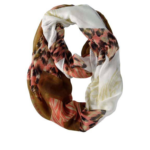 Spring Fashion Mixed Animal Print Wide Chevron Design Infinity Loop Scarf (Salmon & Orange)