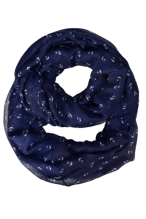 Artsy Nautical Anchor Print Marine Lightweight Infinity Loop Scarf (Navy)