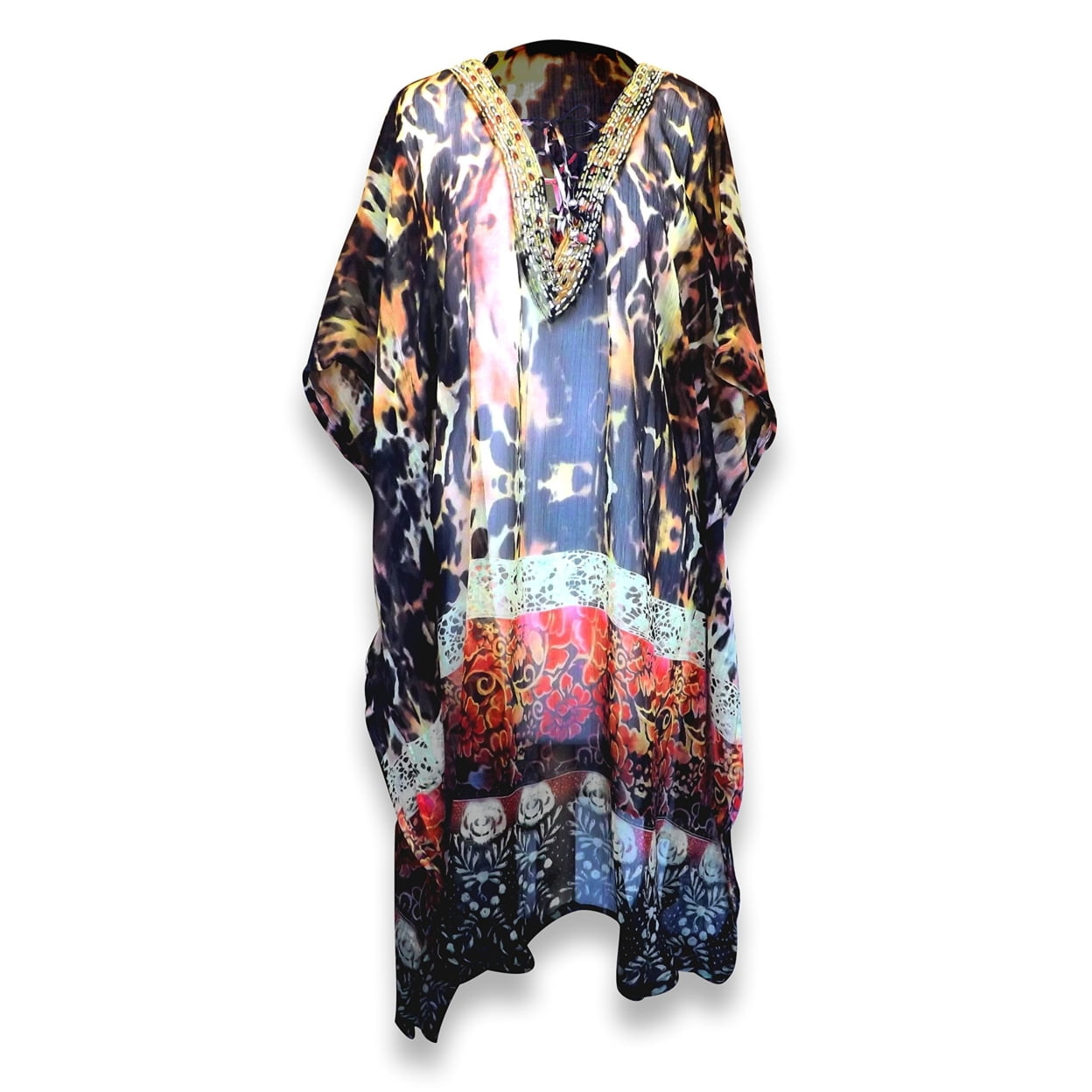 Stylish Beach Agave Print Classic Tunic Style Cover Up