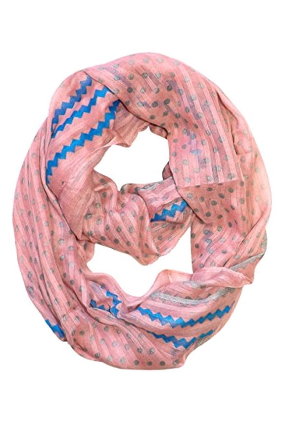 Chic Polka Dot And Chevron Sheer Infinity Loop Scarf (Pink)