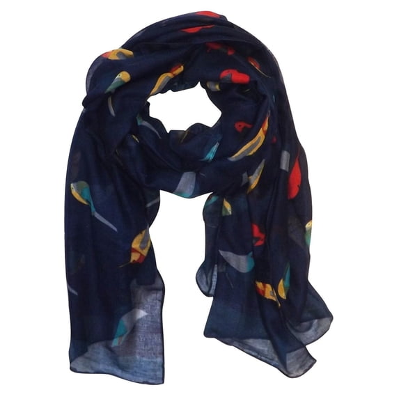 Peach Couture Cute Vintage Lightweight Graphic Finch Bird Print Scarf