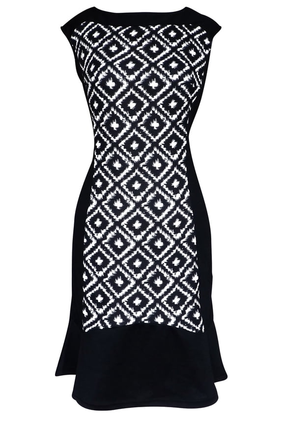 Elegant Black and Multi Print Short Sleeve Loose Mini Shift Dress (Small, Square)