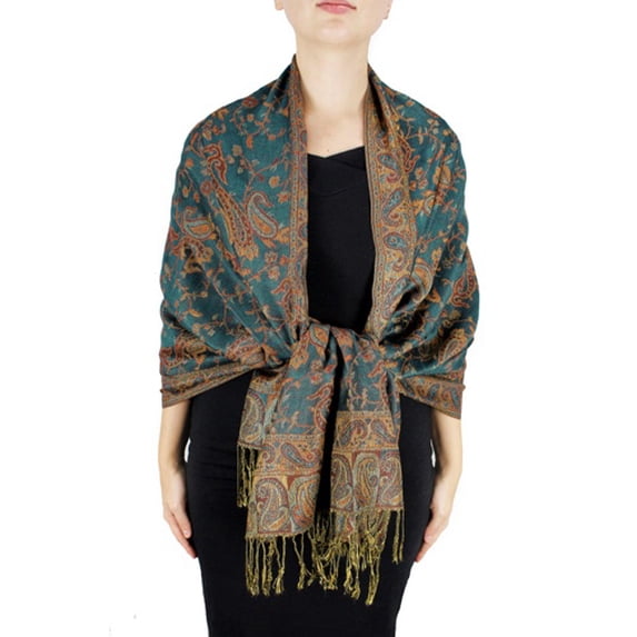 Peach Couture Elegant Double Layer Reversible Paisley Pashmina Shawl Wrap Scarf