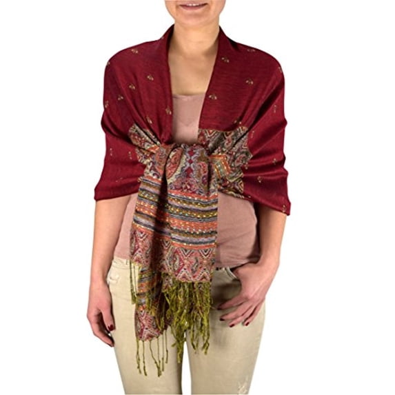 Peach Couture Ethnic Design Tribal Border Reversible Bohemian Pashmina Shawl