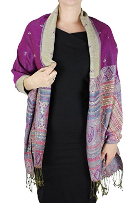 Ethnic Design Tribal Border Reversible Bohemian Pashmina Shawl