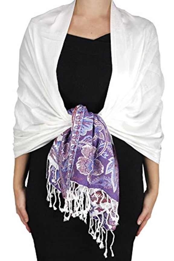 Exclusive Paisley Floral Border Reversible Pashmina Wrap Shawl