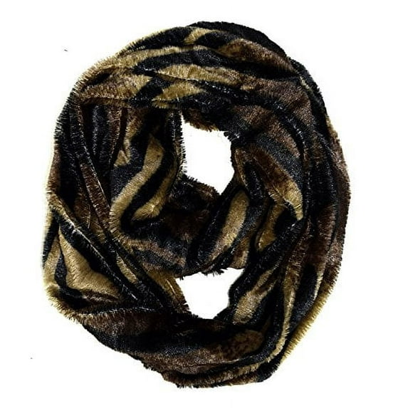 Peach Couture Faux fur Leopard Zebra Print Plush Cowl Collar Infinity Loop Scarf