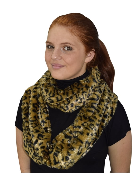Faux fur Two Tone Plush Cowl Collar Infinity Loop Scarf Golden Brown
