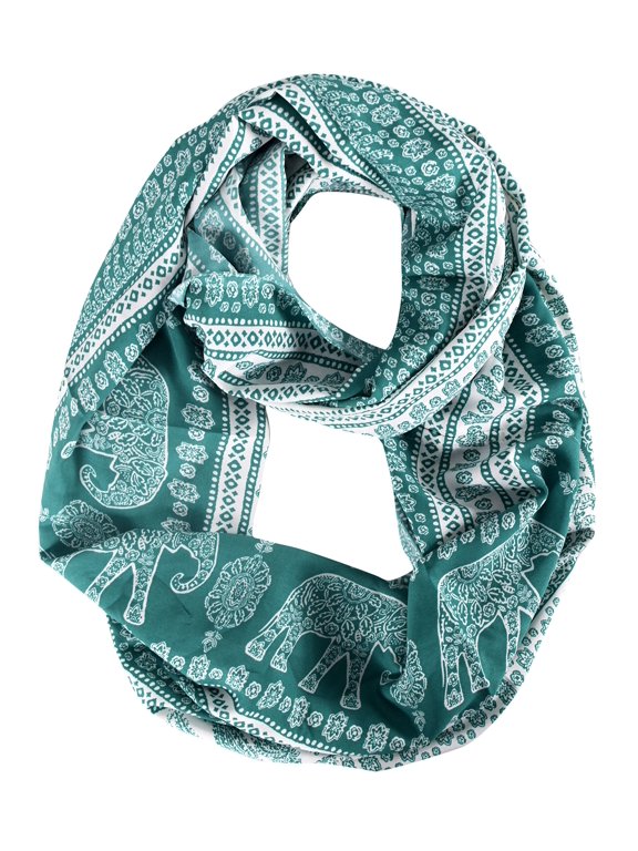 Floral Aztec Elephant Animal Print Infinity Loop Scarf (Green)