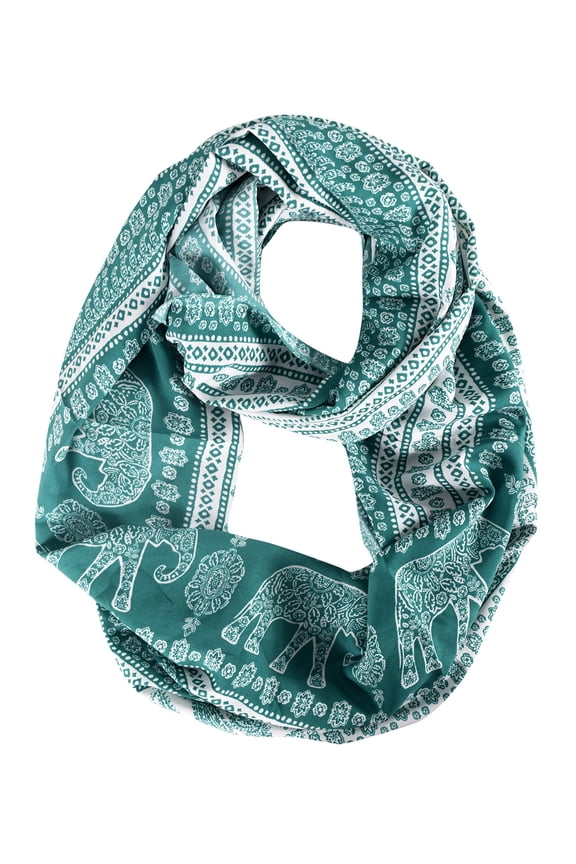 Floral Aztec Elephant Animal Print Infinity Loop Scarf (Green)