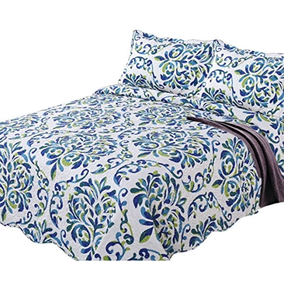 Peach Couture Home Collection Floral Patterned Quilt Comforter Set (Blue Green Full/Queen)