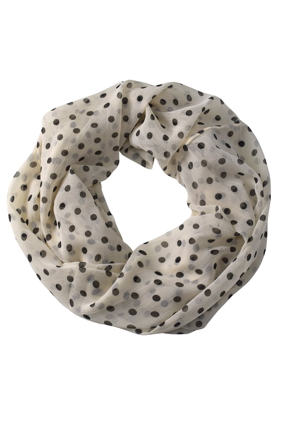 Lovely Sheer Speckled Polka Dot Circle Print Infinity Loop Scarves (Cream Black)