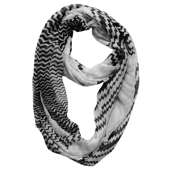 Peach Couture Modern Radiant Multicolored Chevron Geometric Infinity Loop Scarf - Black/White