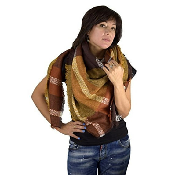 Peach Couture Multicolor Tartan Plaid Oversized Blanket Scarf Shawl Wrap Poncho