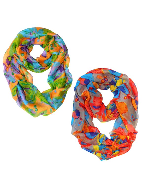 Paint The Town Red Cherry Blossom Floral Print Infinity loop Scarves - 2 Pack Orange & Grey / One Size