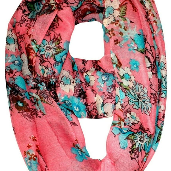 Peach Couture Paint The Town Red Cherry Blossom Floral Print Infinity loop Scarves