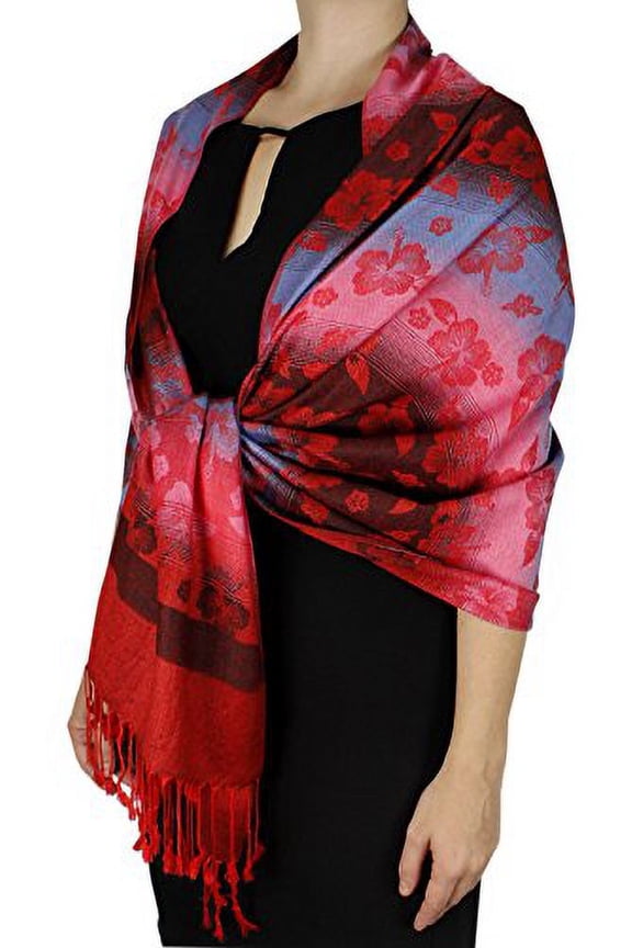 Rainbow Silky Tropical Hawaiian Pansy Pashmina Wrap Shawl Scarf