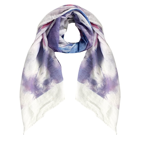 Peach Couture Retro Ruffled Multicolor Tie Dye Printed Fringe Shawl Wrap Scarf (Purple/Blue)