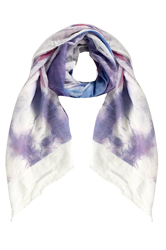 Retro Ruffled Multicolor Tie Dye Printed Fringe Shawl Wrap Scarf (Purple/Blue)