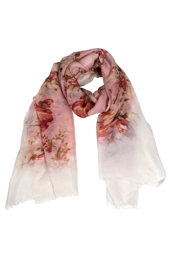 Sheer Lightweight Faded Floral Scarf Shawl Wrap Pink White