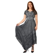 Peach Couture Short Sleeve Handkerchief Hem Summer Boho Chic Lightweight Dress Grey, Small Medium