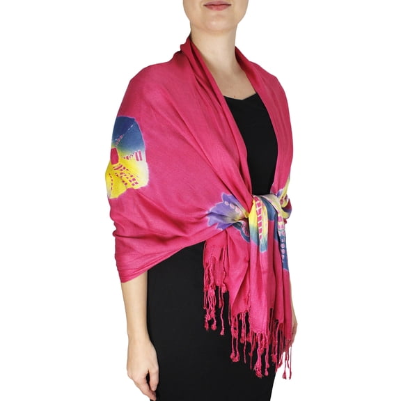 Peach Couture Soft and Silky Vibrant Colored Tie Dye Pashmina Shawls in Multiple Colors and Designs (Fuchsia Rainbow)