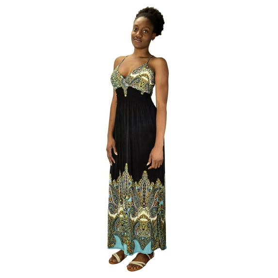 Peach Couture Spaghetti Strap Sleeveless Paisley Cocktail Vintage Maxi Dress