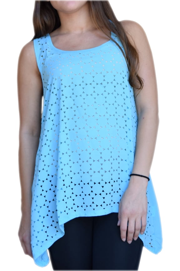 Transparent Geometric Loose Fitted Tank Top (Turquoise, Large)