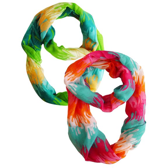 Peach Couture Trendy Abstract Multicolored Paint Design Infinity Loop Scarf/wrap - Green and Pink Orange