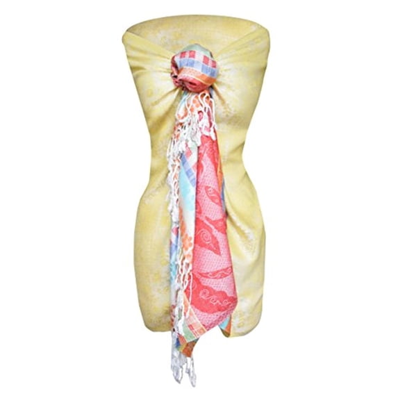 Peach Couture Vibrant Multicolored Colorful Rainbow Pastel Paisley Floral Fringe Pashmina Wrap Shawl